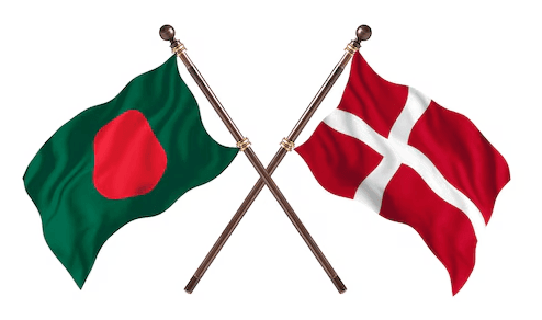 Crossed Bangladesh and Denmark flags